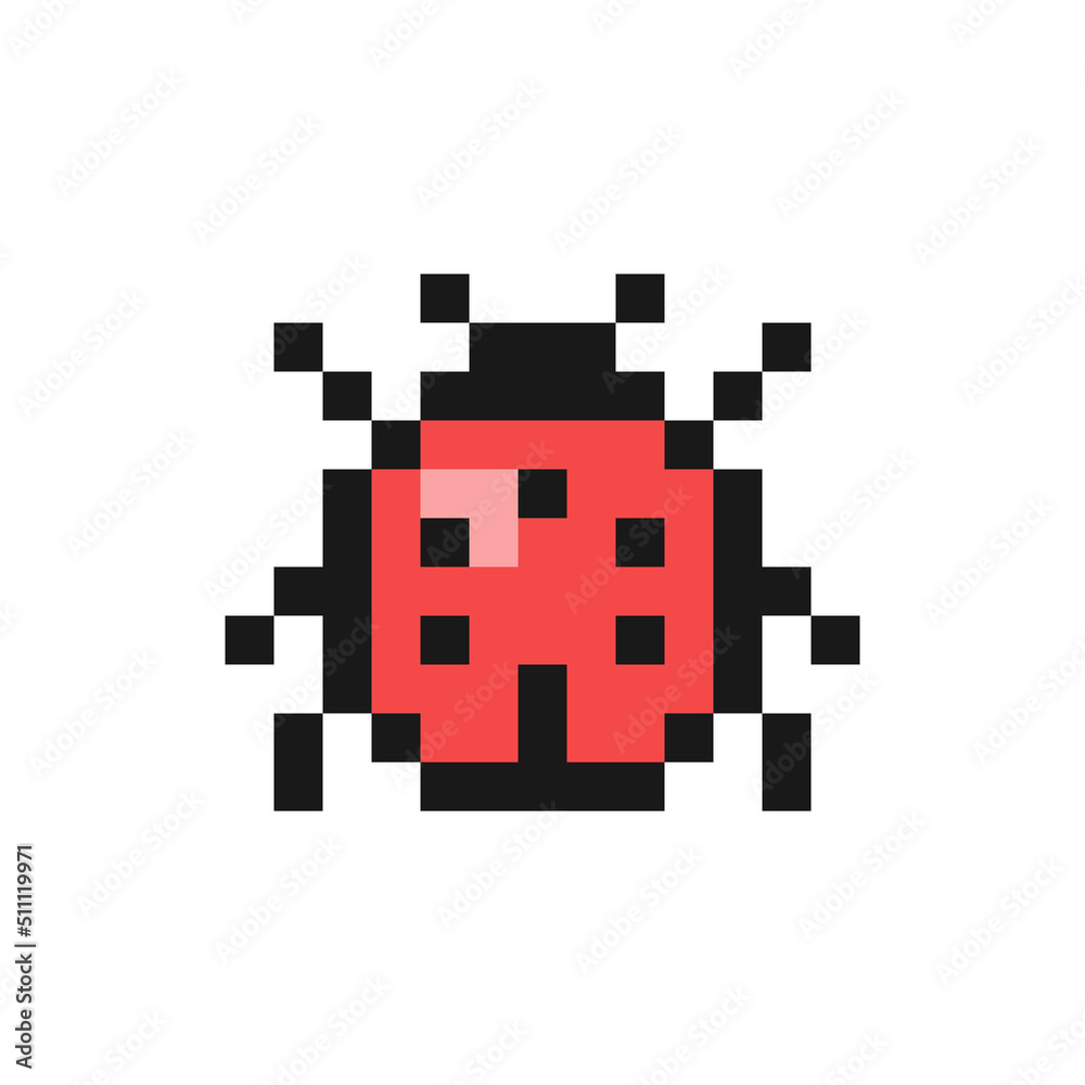 Ladybug or ladybird icon in pixel art design isolated on white background, bug vector sign symbol Ladybug or ladybird icon in pixel art design isolated on white background, bug vector sign symbol