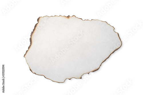 Burnt paper piece with torn edge isolated with clipping path