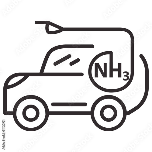 Ammoniac gas fuel car.Transport uses NH3. Automobiles with ammoniac motor.Clean transportation concept.Outline vector illustration. Isolated on white background.Off-road vehicle