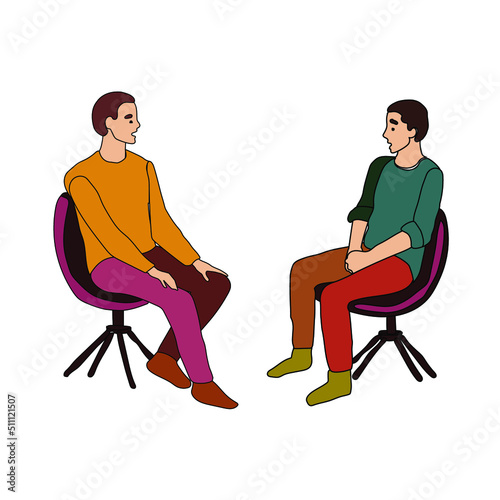 This vector illustration shows a dialogue between two young people on an isolated background.