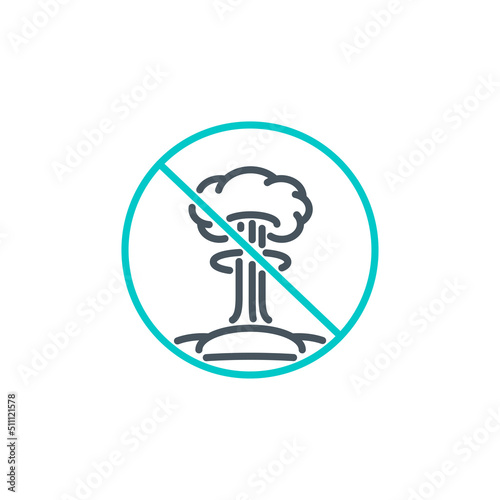 Mushroom cloud after explosion nuclear bomb single outline icon blue isolated on white. outline symbol detonation mine. design element atomic war with editable thin line stroke. pictogram armageddon