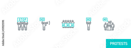 Quadro su tela crowd of protesting activists at demonstrate single line icon isolated on white