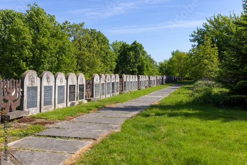 New Jewish cemetery, row of many Jewish graves with matzevas and epitaphs, Lublin, Poland