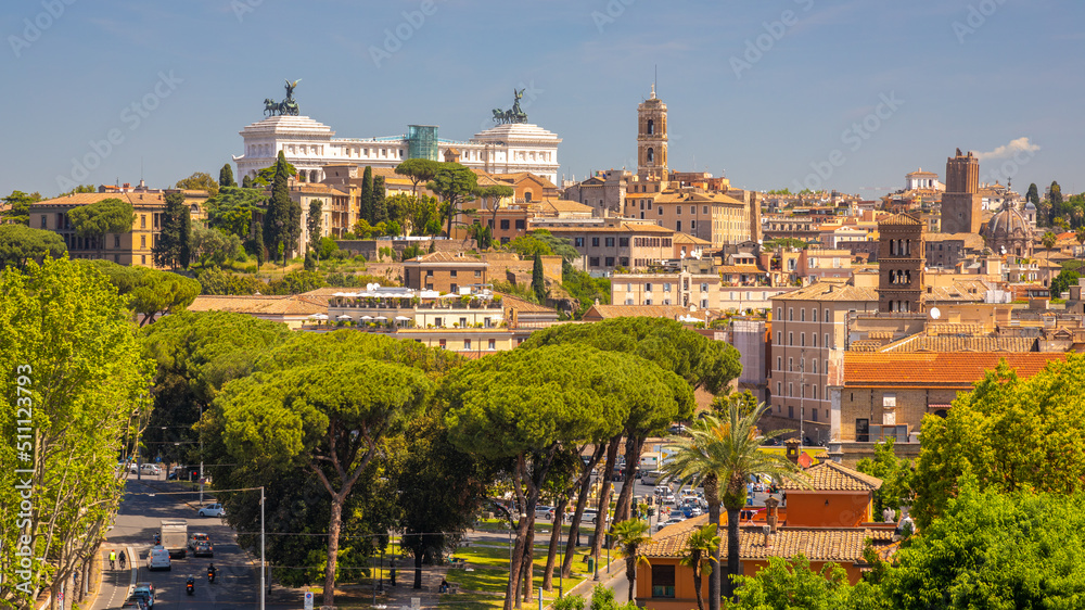 Top view of the historic buildings of Rome, Italy, Europe.