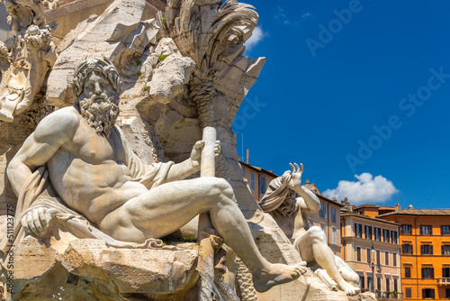 The Fountain of the Four Rivers in the Piazza Navona square in Rome, Italy, Europe.