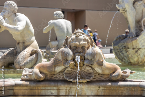Fontana del Moro, the Moor Fountain in the Piazza Navona square in Rome, Italy, Europe.