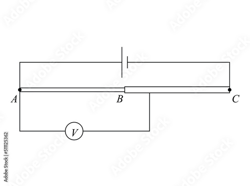 ABC is a compound resistance wire of length 100cm. AB = BC. AB and BC are made of  the same material radius of BC is twice that of AB
