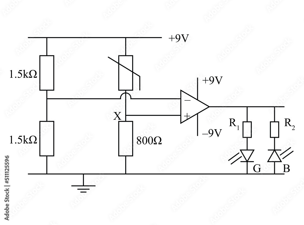 The circuit diagram for a temperature sensing device