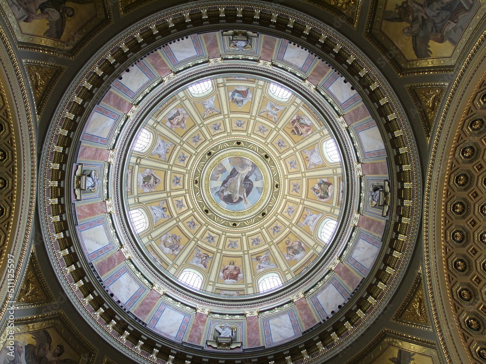 Cupola.  St Stephen's Basilica, Budapest. Irgalmassag Eve. Coping with windows.