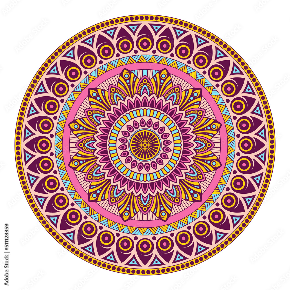 Mandala. Decorative round colorful ornament. Isolated on white background. Arabic, Indian, ottoman motifs. For cards, invitations, t-shirts. Vector color illustration.
