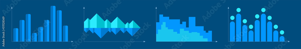 Set of different graphs and charts, information on charts, statistical data. Business charts and graphs infographic elements. Vector illustration. Set of different graphs and charts, information on charts, statistical data. Business charts and graphs infographic elements. Vector illustration.