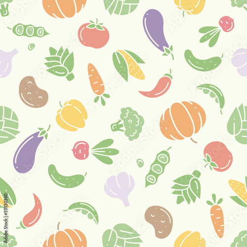 Fototapeta Naklejka Na Ścianę i Meble -  Seamless pattern with simple colorful silhouette vegetable icons. Colour background for prints, wallpapers, mobile concepts and web apps. Vector flat illustration