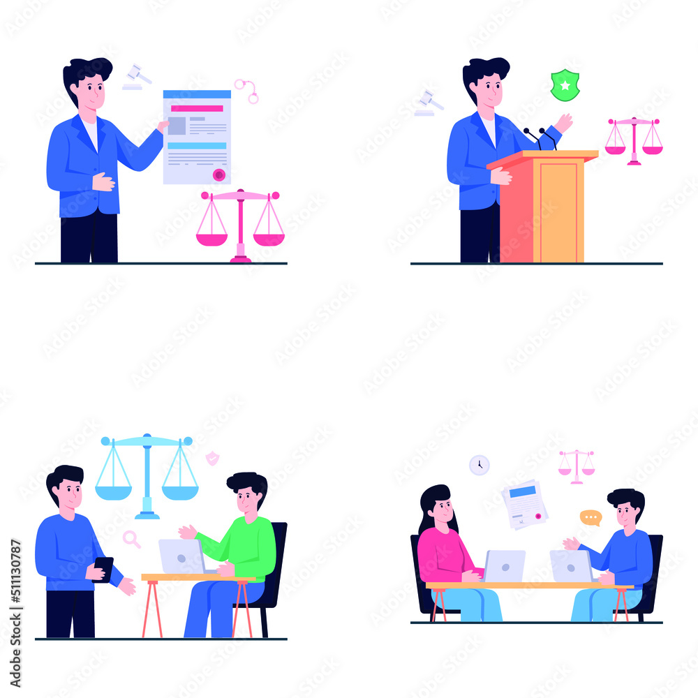 Pack of Law and Justice Flat Illustrations

