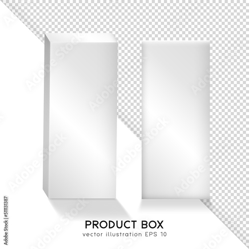 Realistic 3d matte white product boxes. Isolated tall plastic or paper packages. Front and perspective view of rectangular cosmetic or medical boxes mockup. Vector containers, shipping cases