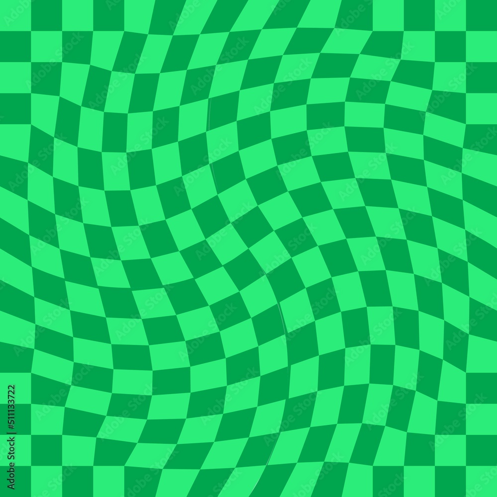 Green checkerboard pattern background.	