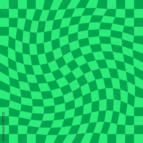 Green checkerboard pattern background. 