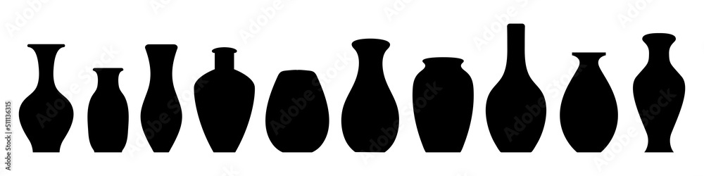 Vase black silhouette collection. Vector isolated on white