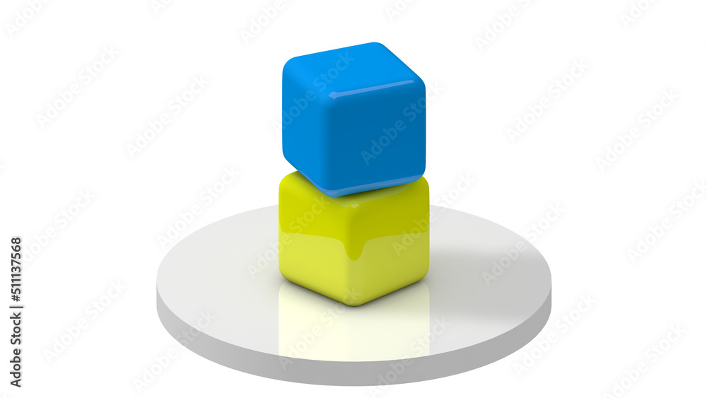 Obraz premium Two cubes of blue and yellow as the flag of ukraine