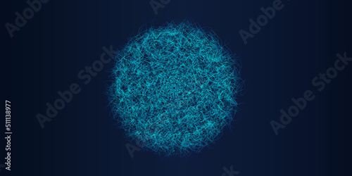 Abstract dark blue background.  Vector wavy dynamic blue light lines circle swirl, sound lines in blue green color flowing for concept of music, technology, energy, science, neural network, neurology