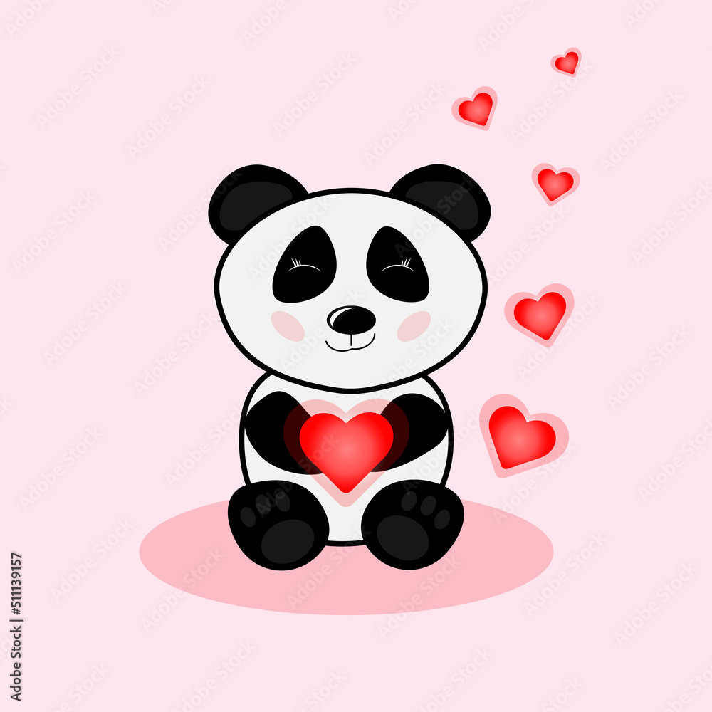 Vector image of an panda and pink heart Vector image of an panda and pink heart