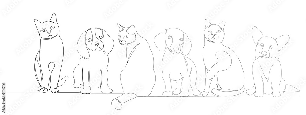 cats and dogs drawing by one continuous line, sketch vector cats and dogs drawing by one continuous line, sketch vector