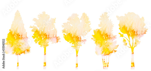 autumn trees watercolor silhouette on white background, isolated, vector