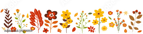 autumn flowers and leaves in flat design, isolated on white background vector © zolotons