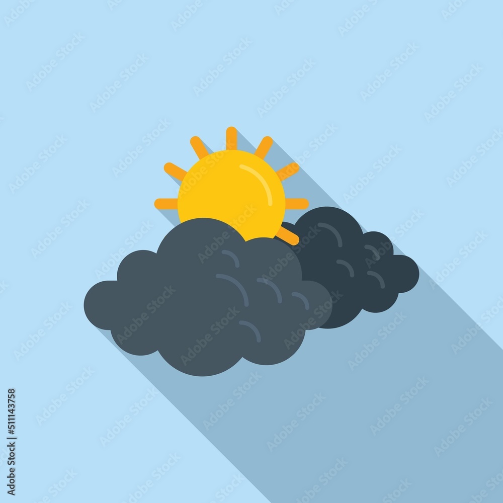 Sun cloudy icon flat vector. Cold sunshine Sun cloudy icon flat vector. Cold sunshine