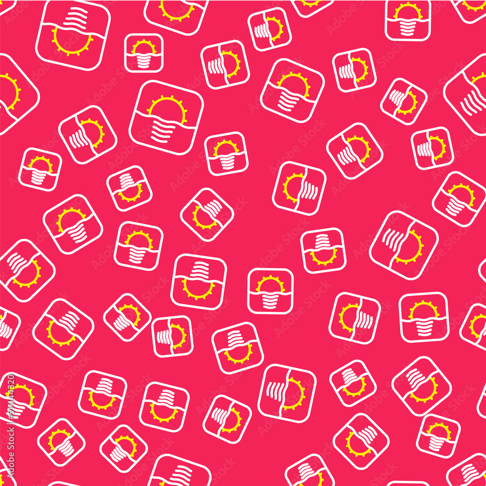 Line Sunrise icon isolated seamless pattern on red background. Vector Line Sunrise icon isolated seamless pattern on red background. Vector