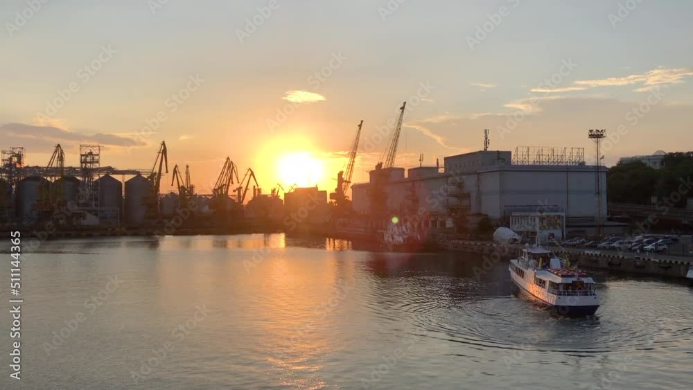 Blockade of Ukrainian seaports. Sunset in the seaport of odessa, ukraine. Odessa, Ukraine, sea port. Blockade of Ukrainian seaports. Sunset in the seaport of odessa, ukraine. Odessa, Ukraine, sea port.