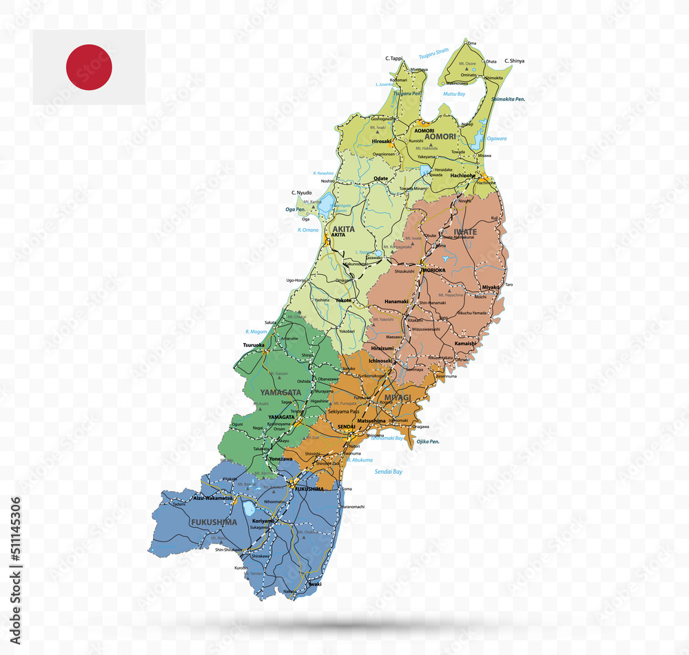 Tohoku Map. Map of Japan Prefecture