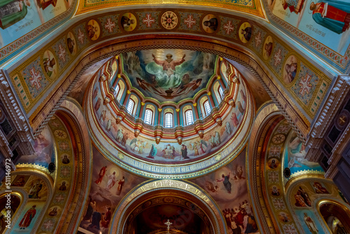 Interiors of cathedral of Christ the Savior (Khram Khrista Spasitelya), Moscow, Russia
