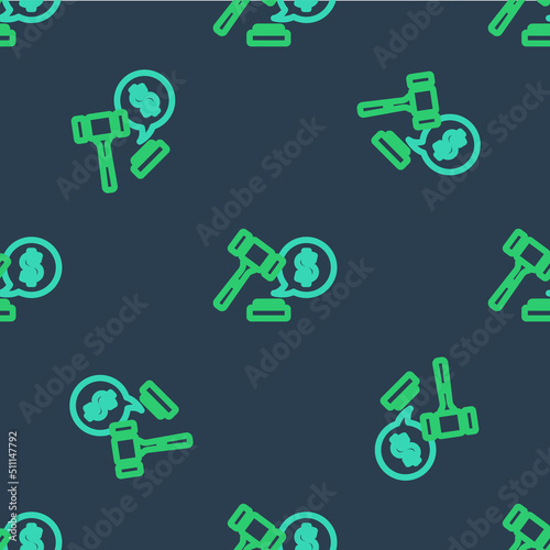 Line Auction hammer price icon isolated seamless pattern on blue background. Gavel - hammer of judge or auctioneer. Bidding process, deal done. Auction bidding. Vector © Kostiantyn