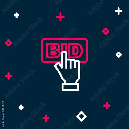 Line Bid icon isolated on blue background. Auction bidding. Sale and buyers. Colorful outline concept. Vector