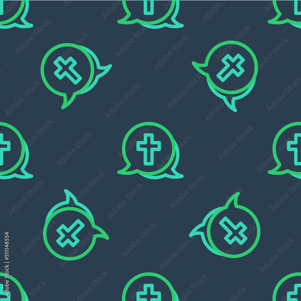 Line Christian cross icon isolated seamless pattern on blue background. Church cross. Vector Line Christian cross icon isolated seamless pattern on blue background. Church cross. Vector