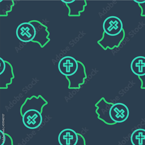 Line Priest icon isolated seamless pattern on blue background. Vector