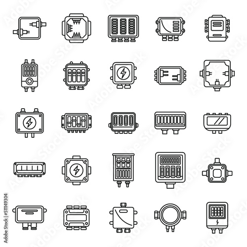 Junction box icons set outline vector. Cable connect