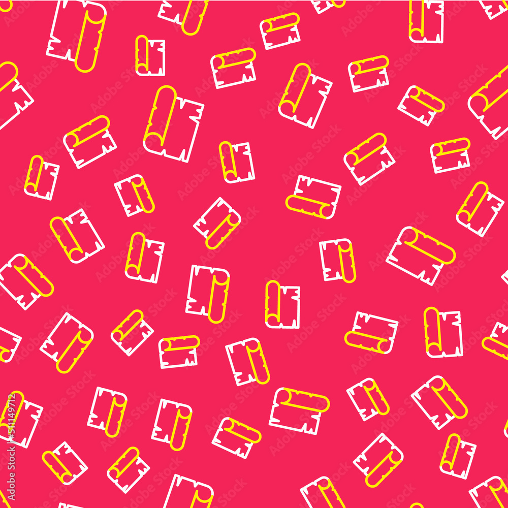Line Ancient papyrus scroll icon isolated seamless pattern on red background. Parchment paper. Ancient Egypt symbol. Vector Line Ancient papyrus scroll icon isolated seamless pattern on red background. Parchment paper. Ancient Egypt symbol. Vector