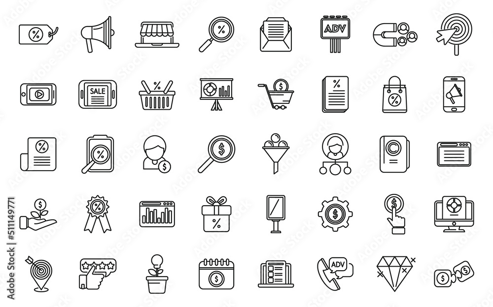 Marketing mix icons set outline vector. Market consumer