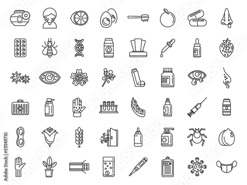 Seasonal allergy icons set outline vector. Sneeze flu