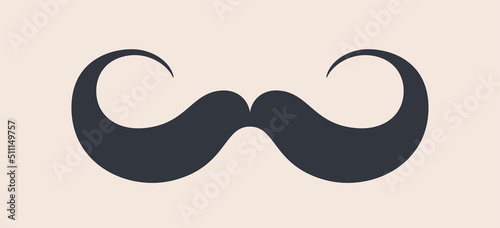 Black mustaches. Silhouette black vintage moustache isolated on white background. Symbol of Fathers day, sign for Barber Shop. Retro curly hipster moustaches, old fashion style. Vector illustration