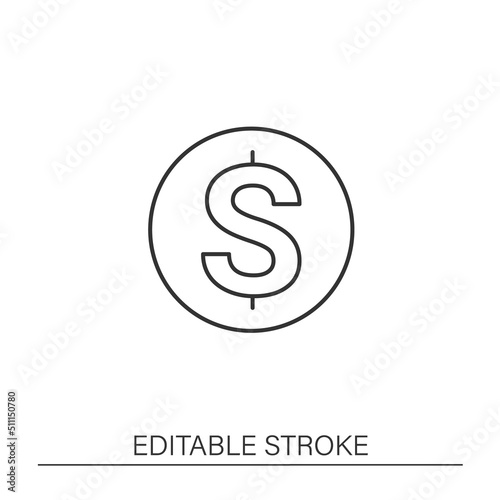 Coin line icon. Accumulate money. Cumulative money during life. Piggy bank. Financial literacy concept. Isolated vector illustration. Editable stroke