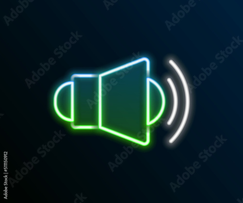 Glowing neon line Megaphone icon isolated on black background. Speaker sign. Colorful outline concept. Vector