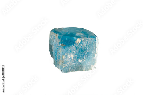 Real natural topaz blue gemstone crystal close-up macro on a white background