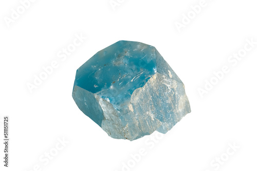 Real natural topaz blue gemstone crystal close-up macro on a white background