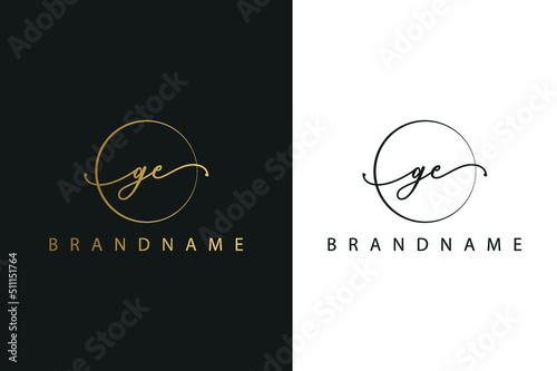 G E GE hand drawn logo of initial signature, fashion, jewelry, photography, boutique, script, wedding, floral and botanical creative vector logo template for any company or business.