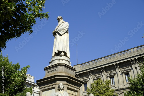 Statue of Leonardo da Vinci in Milan. Italy. photo