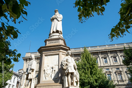 Statue of Leonardo da Vinci in Milan. Italy. photo