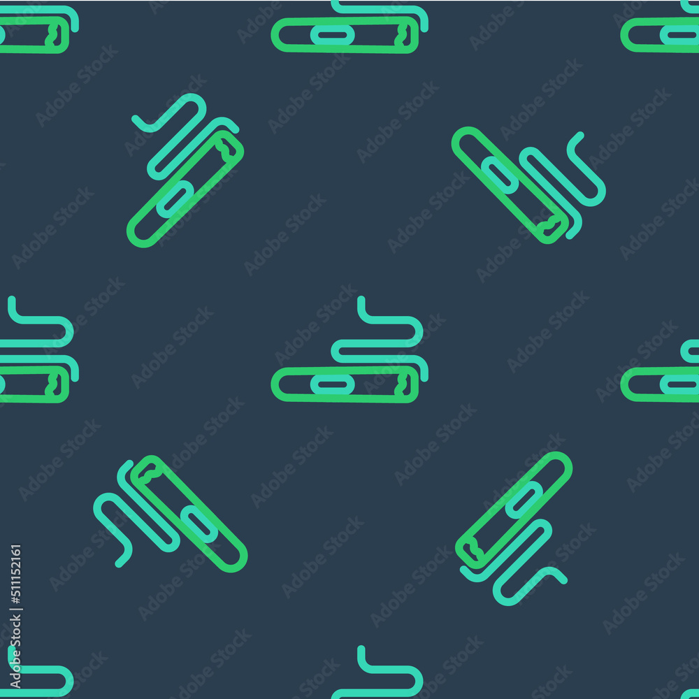 Line Cigar icon isolated seamless pattern on blue background. Vector
