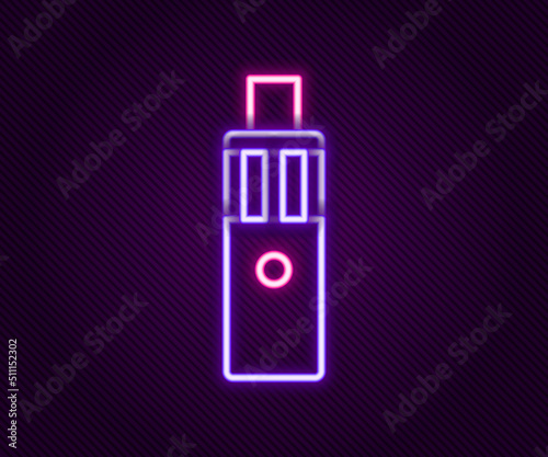 Glowing neon line Vape mod device icon isolated on black background. Vape smoking tool. Vaporizer Device. Colorful outline concept. Vector